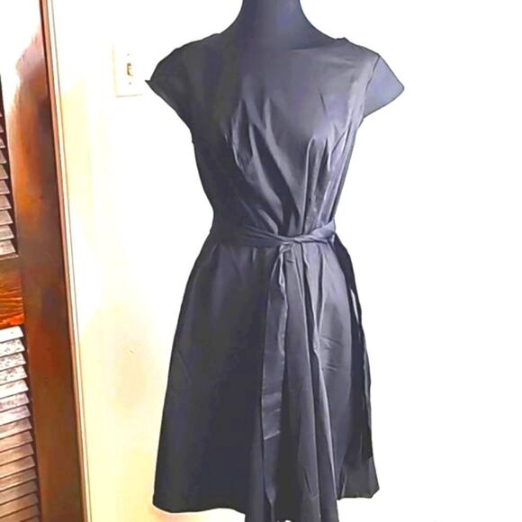 Pukavt Black Dress with Tie Belt, Cap Sleeves & Flowy Skirt, Size XL, NWOT - Picture 1 of 8